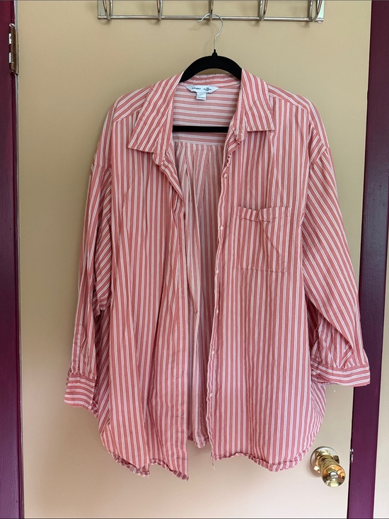 Old Navy Tops - Old Navy Striped Boyfriend Shirt in Rose and White